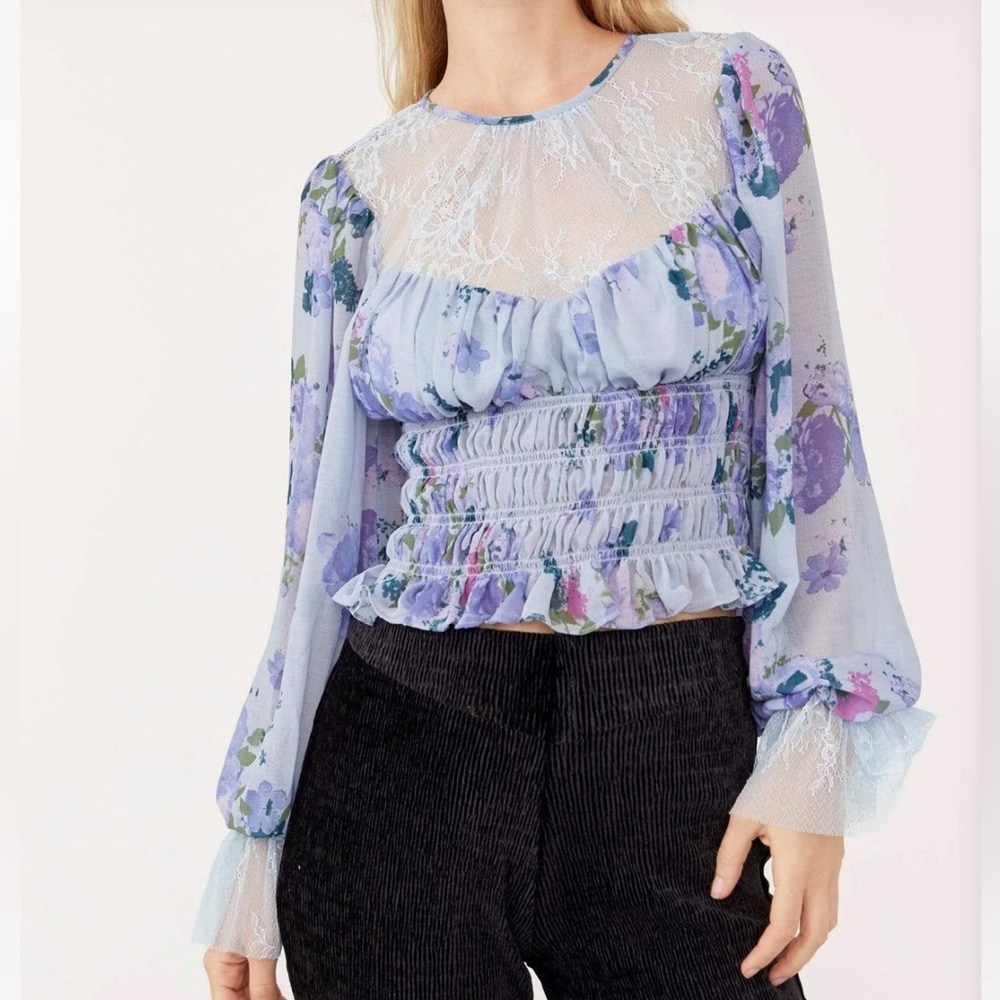 Free People Daphne Blouse silver & blue combo